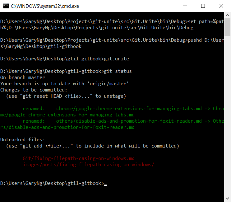 Screenshot of running Git.Unite 