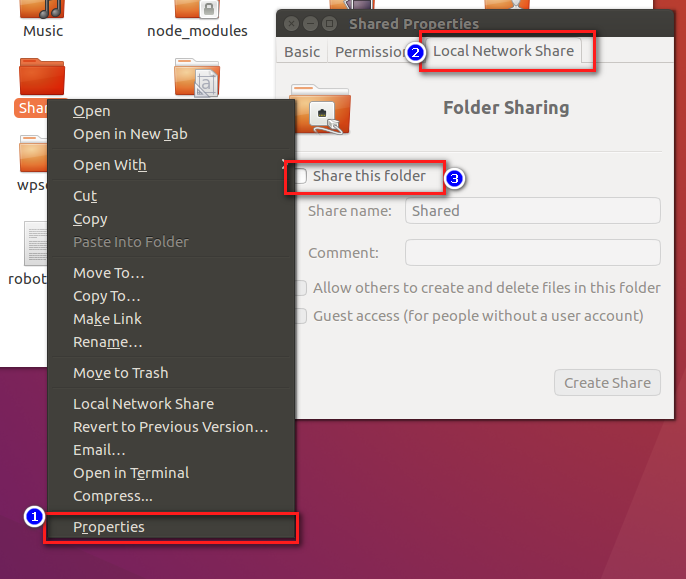 Sharing folder in Ubuntu