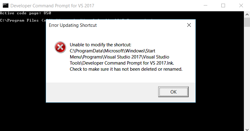 Error Updating Shortcut